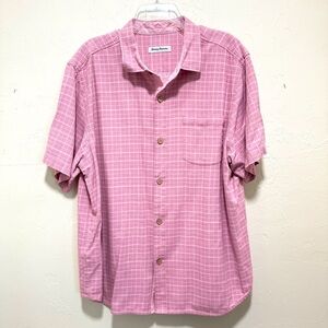 Tommy Bahama 100% silk pink windowpane plaid button down shirt Resort size XL​​​